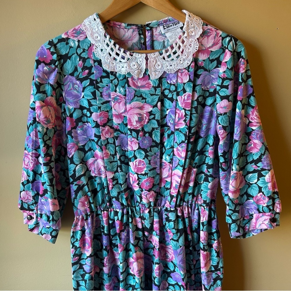 Vintage 80s Ellen Hart Floral Lace Women’s Dress Size 10P Cottagecore - Picture 3 of 12